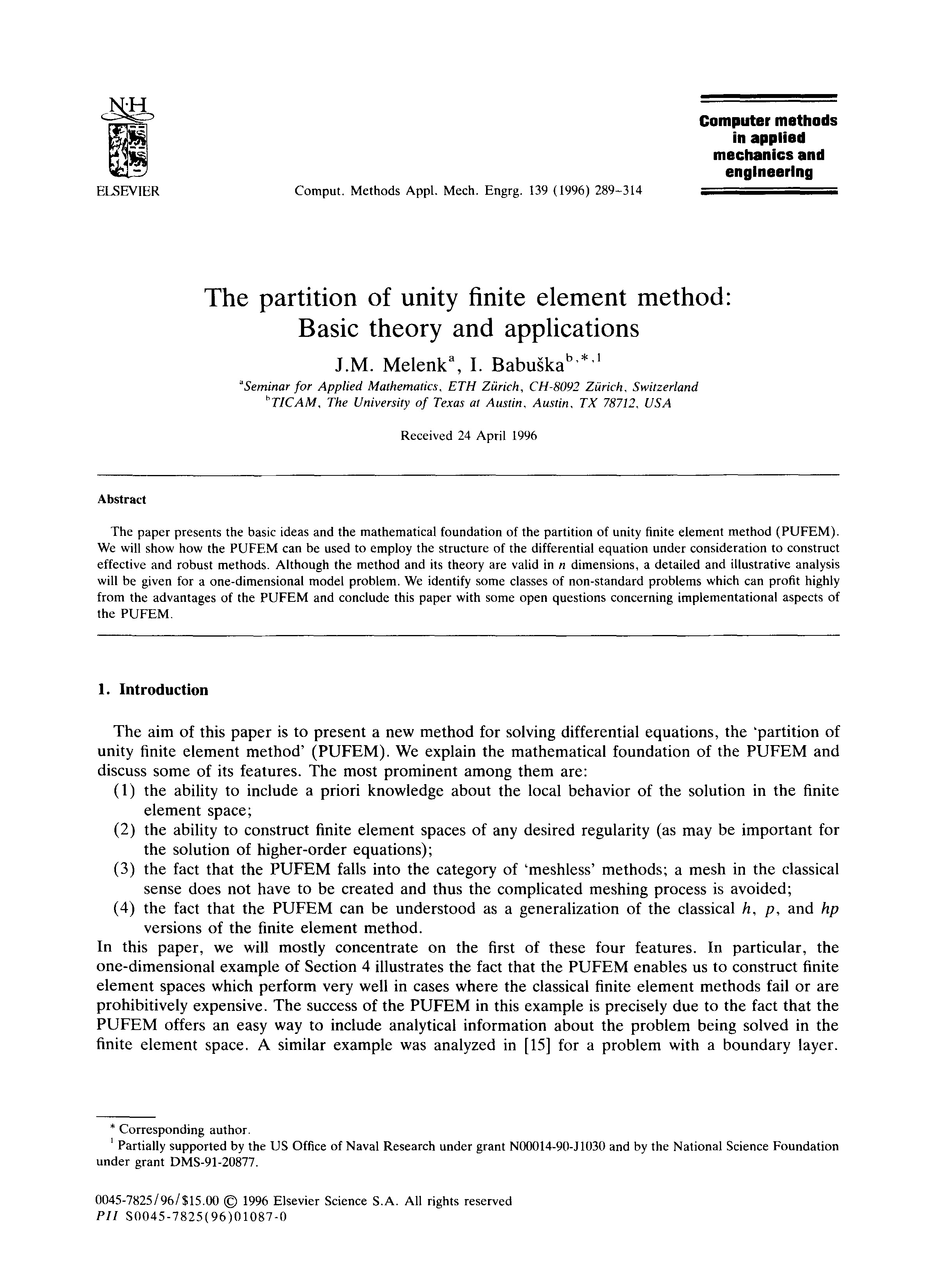 Thumbnail for The Partition of Unity Finite Element Method: Basic Theory and Applications