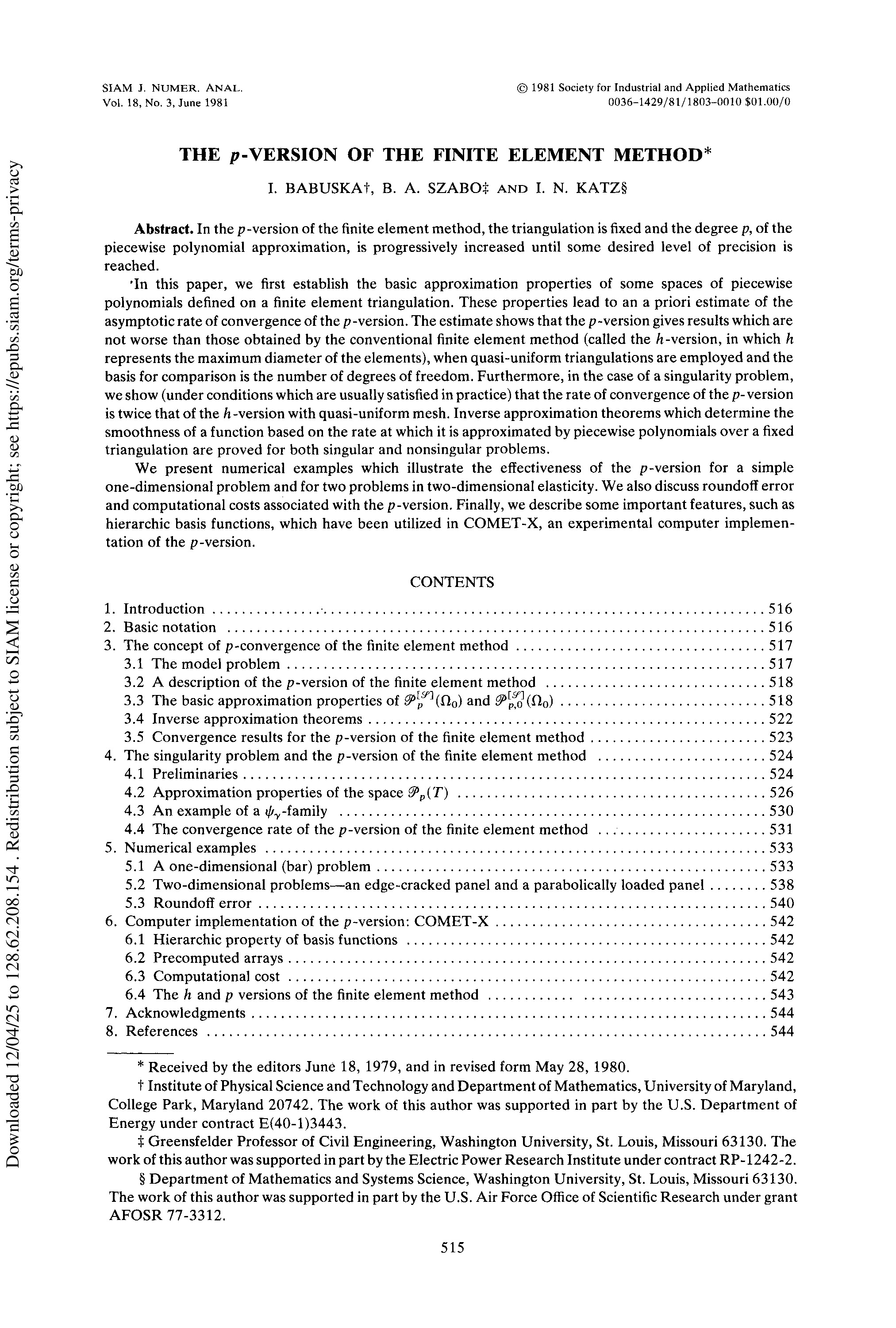 Thumbnail for THE p-VERSION OF THE FINITE ELEMENT METHOD*