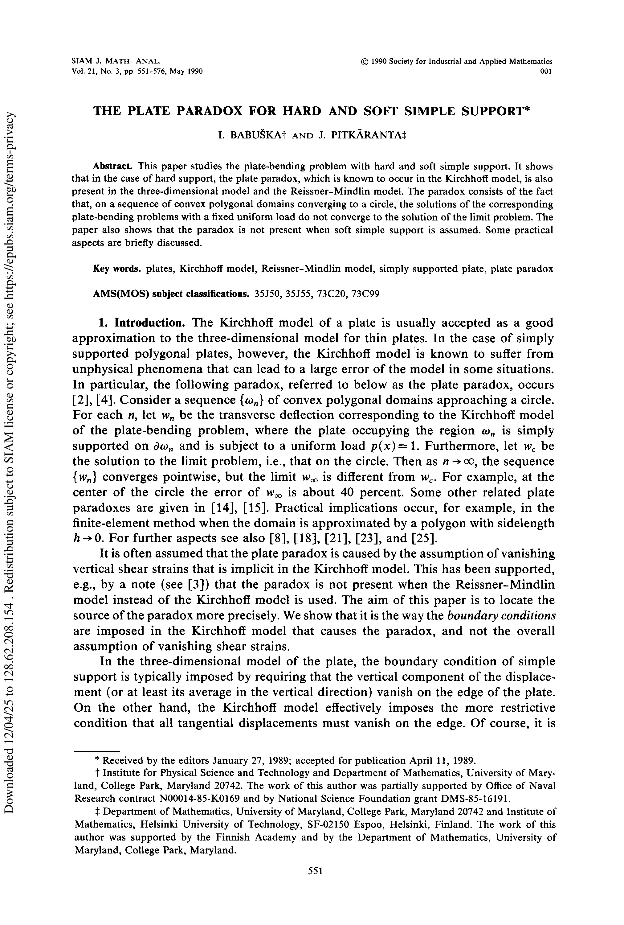 Thumbnail for THE PLATE PARADOX FOR HARD AND SOFT SIMPLE SUPPORT*