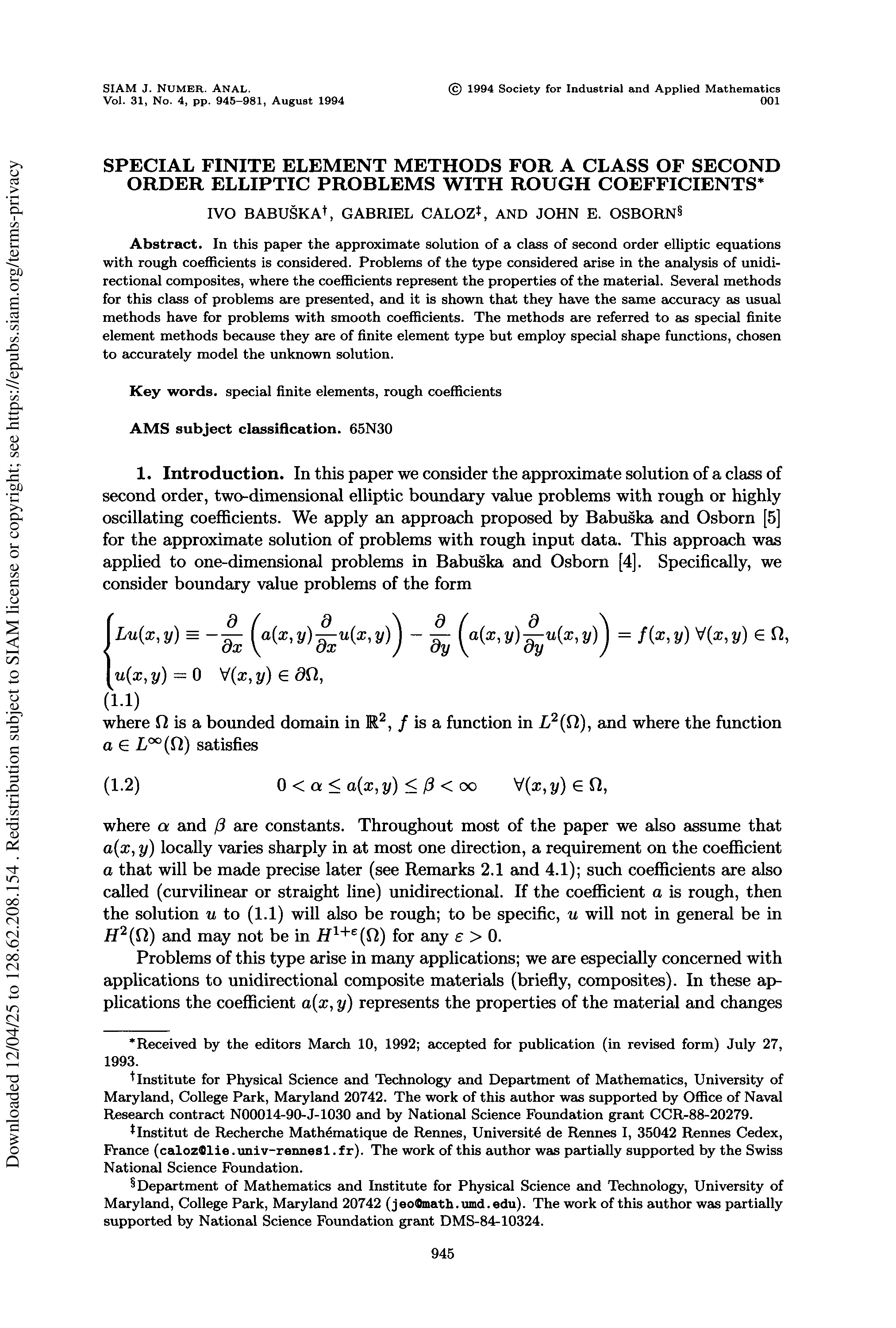 Thumbnail for Special Finite Element Methods Fora Class of Second Orderelliptic Problems With Rough Coefficients*