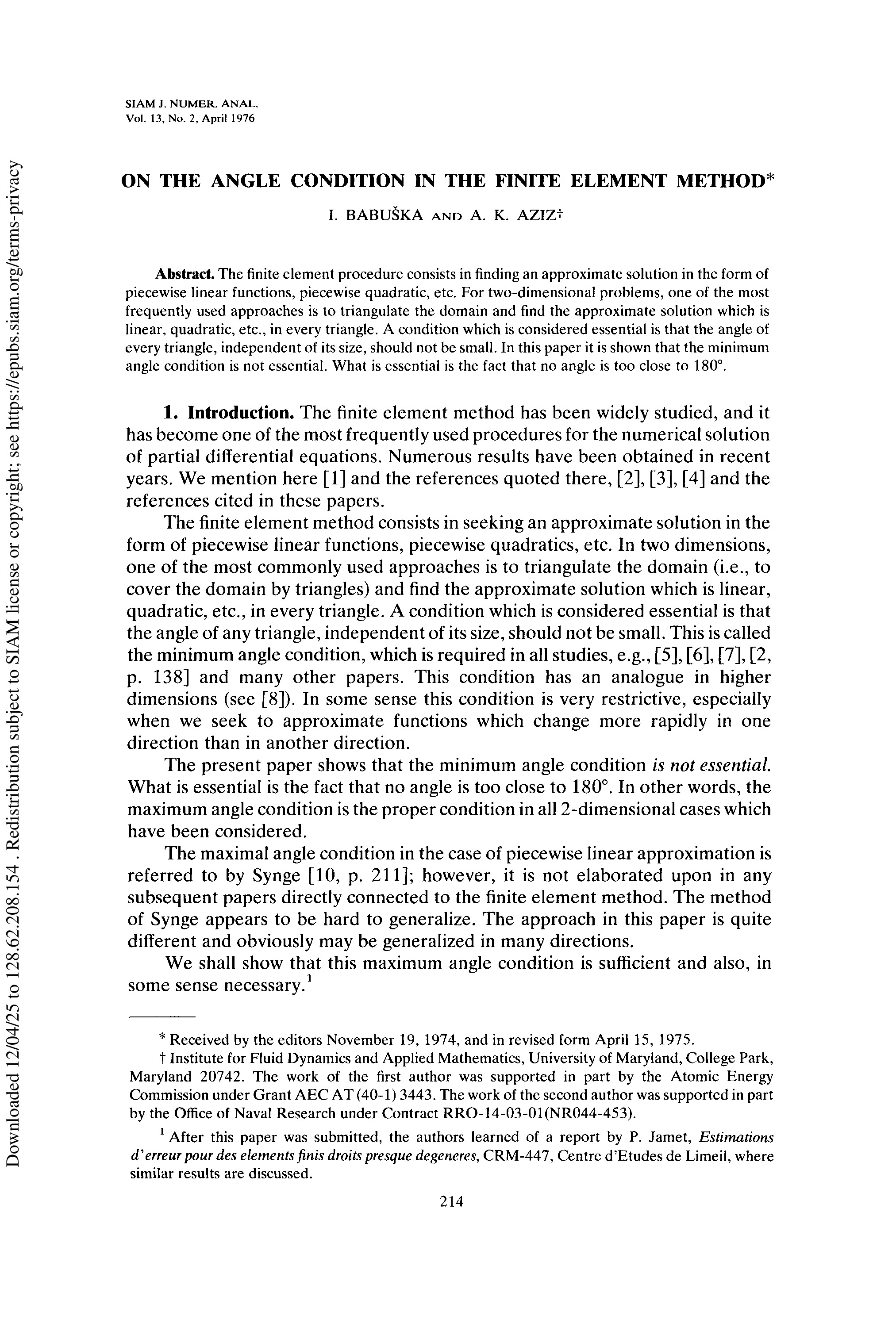 Thumbnail for On The Angle Condition In The Finite Element Method*